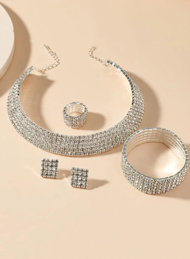 Take Two Women Rhinestone Necklace With Bracelet And Ring With Earrings Set